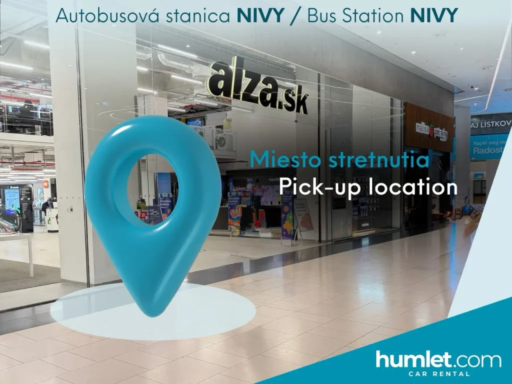 Vyznačené miesto prevzatia a vrátenia na na autobusovej stanici NIVY v Bratislave